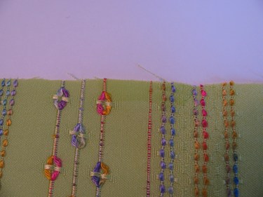 sewing blog 167 Looking at a scrap of fabric where the Fray Block has dried