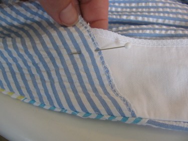 pinning facing in place, zippered to buttoned, 372