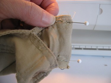 pinned folded edge of the waistband to be taken in on skirt, 741