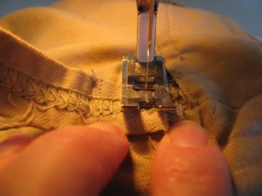 stitching the belt loop back on the waist, 744