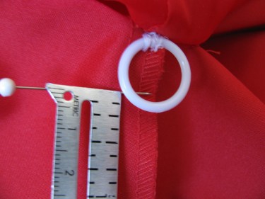 measuring where to place the ribbon for bustle on red dress, 762