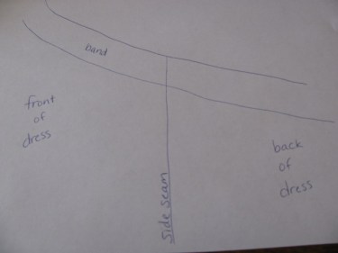 diagram of taking in side seam, 5 sizes too big, 814