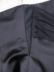 Side view of Michelle's black bridesmaid dress with gusset in the dress, 1068. How to put gussets in a dress or top