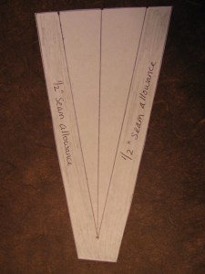 photo of a cut out diagram of a gusset with seam allowances for a dress or top gusset, sewing agarden