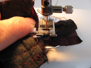 stitch across the strip, altering a dress with piping, 1135