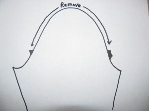 Diagram of how much to rip out of shoulder seam of jacket