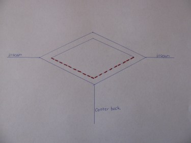 IMG_7783 diagram of gusset showing the second seam to stitch for gussets on pants