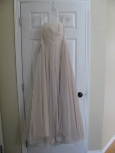 Haley Henckel's tulle dress hanging by the front door