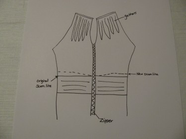 8193, diagram of new waistline seam, how to raise the waist in a dress that has a zipper