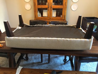 how to reupholster a bench, upside down on the table, 7790