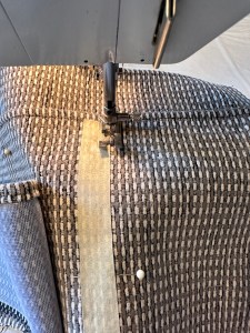 5218, stitching the middle pocket to the top pocket using masking tape, armchair caddy